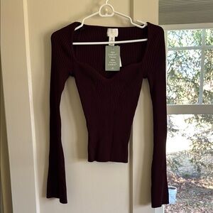 NWT- H&M Women's Ribbed Long Sleeve Top - Burgundy